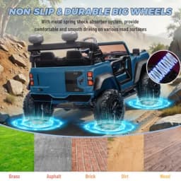 2 Seater Ride On Car for Kids, 24V Licensed Ford Bronco Raptor Electric Power Ride On Truck Toy with Remote Control, 4 Wheels Shock Absorption, Soft Start, Bluetooth, Radio, 3 Speed - Blue
