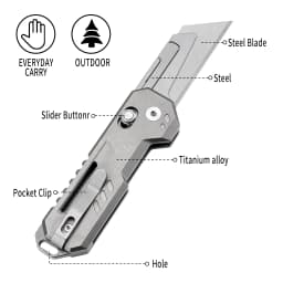 TGZUO Titanium Folding Utility Knife, EDC Pocket Knife with Clipk, Lightweight Box Cutter W/10PCS Razor Blades Outdoor Cutter