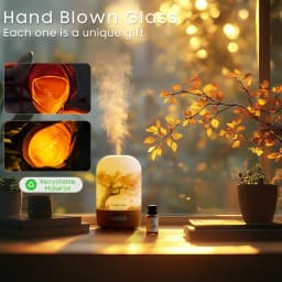 Essential Oil Diffuser Mini Aromatherapy Air Humidifier With 10ml Essential Oil, Hand Blown Glass Cover With Print, Auto Shut-Off, 3 Timer, Warm White Lights, 100ML Capacity Water Tank