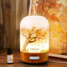 Essential Oil Diffuser Mini Aromatherapy Air Humidifier With 10ml Essential Oil, Hand Blown Glass Cover With Print, Auto Shut-Off, 3 Timer, Warm White Lights, 100ML Capacity Water Tank