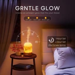 Essential Oil Diffuser Mini Aromatherapy Air Humidifier With 10ml Essential Oil, Hand Blown Glass Cover With Print, Auto Shut-Off, 3 Timer, Warm White Lights, 100ML Capacity Water Tank