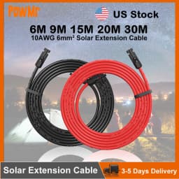 US Stock 10AWG 6mm² Solar Extension Cable 9M 15M 20M 30M Red+Black Both End with Universal Solar Connector Plug IP67 Fit for Solar RV Boat Home