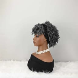Headband Wig Curly Headband Wig With Bangs For Women Synthetic Afro Curly Hair Wig With Headband Attached Short Kinky Curly Afro High Puff With Bangs Stripes Short Red Curly Wigs with Bangs for Women, Natural Wavy Synthetic Wig, Fluffy Pixie Cut