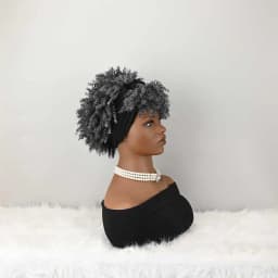 Headband Wig Curly Headband Wig With Bangs For Women Synthetic Afro Curly Hair Wig With Headband Attached Short Kinky Curly Afro High Puff With Bangs Stripes Short Red Curly Wigs with Bangs for Women, Natural Wavy Synthetic Wig, Fluffy Pixie Cut