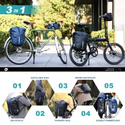 Rhinowalk Bike Pannier Bag 20L Waterproof Rear Rack Black Travel Cycling Bag Shoulder Bag backpack Bicycle Side Storage Bag
