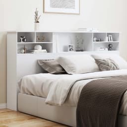 Bookcase Headboard with Charging Station & LED Lights, Wooden Storage Headboard with Open Cubby Shelves, Modern Bed Headboard for Queen/King Size