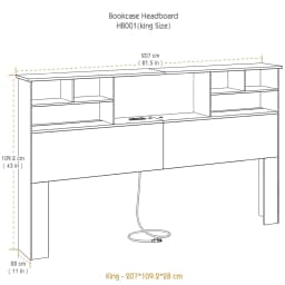 Bookcase Headboard with Charging Station & LED Lights, Wooden Storage Headboard with Open Cubby Shelves, Modern Bed Headboard for Queen/King Size