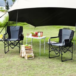 1 PCS Heavy Duty Oversized Directors Camping Chairs for Adults, 400lb Portable Folding Outdoor Lawn Chair with Side Table, Pocket & High Back, Ideal for Beach, Fishing, Picnic - Black