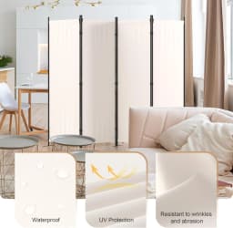 Room Divider 4 Panel Partition Folding Privacy Screen with 3 Metal Feet, 88" W Portable Wall for Office Bedroom Children's Room