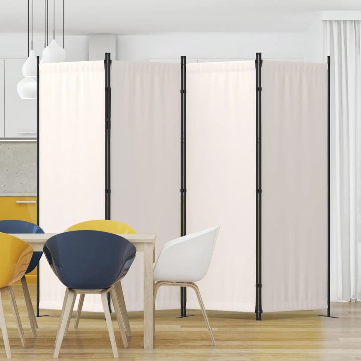 Room Divider 4 Panel Partition Folding Privacy Screen with 3 Metal Feet, 88" W Portable Wall for Office Bedroom Children's Room