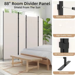 Room Divider 4 Panel Partition Folding Privacy Screen with 3 Metal Feet, 88" W Portable Wall for Office Bedroom Children's Room