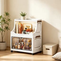 18.5in Wide Foldable Stackable Storage Cabinet With Wheels And Top Hooks, Clear Door Plastic Storage Organizer, Large Capacity Freestanding Cabinet, White, 1/2/3/4/5 Drawers Plus 1 Shelf, Suitable For Living Room, Bedroom, Kitchen, Bathroom