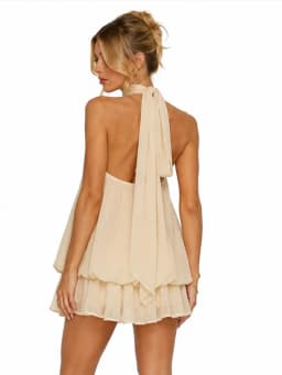 Womens Summer Dresses Halter Tie Mini Dress With Built-in Shorts, Chiffon Elegant A-Line Backless Sundress