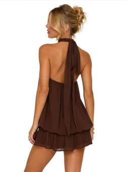 Womens Summer Dresses Halter Tie Mini Dress With Built-in Shorts, Chiffon Elegant A-Line Backless Sundress