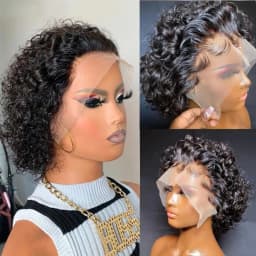 13x1 Short Curly Wig Human Hair Wigs 8 inch Short Bob Pixie Cut Brazilian Human Hair Wig Black Afro Kinky Lace Front Wigs for Women
