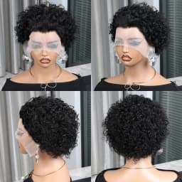 13x1 Short Curly Wig Human Hair Wigs 8 inch Short Bob Pixie Cut Brazilian Human Hair Wig Black Afro Kinky Lace Front Wigs for Women