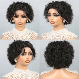 13x1 Short Curly Wig Human Hair Wigs 8 inch Short Bob Pixie Cut Brazilian Human Hair Wig Black Afro Kinky Lace Front Wigs for Women