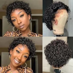 13x1 Short Curly Wig Human Hair Wigs 8 inch Short Bob Pixie Cut Brazilian Human Hair Wig Black Afro Kinky Lace Front Wigs for Women