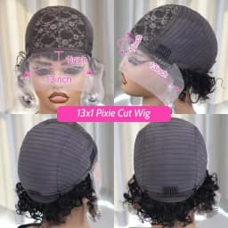 13x1 Short Curly Wig Human Hair Wigs 8 inch Short Bob Pixie Cut Brazilian Human Hair Wig Black Afro Kinky Lace Front Wigs for Women