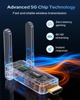 2026 Wireless Transmitter and Receiver, 492FT Long Range Extender, Low Latency & Stable Connection, Streams Video Wirelessly from Netflix, Laptop, TV Box, Camera to Multiple Screens & TVs