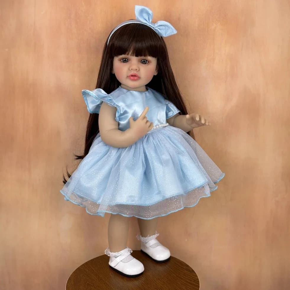 BZDOLL 55cm 22in Full Soft Vinyl Reborn Girl Doll, Standable Long Hair Princess, Bath Toy & Kids Birthday Gift