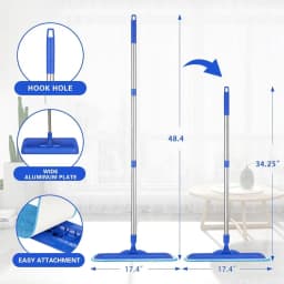 17.5 Microfiber Floor Cleaning Mop with Stainless Steel Handle, 2 Washable Pads for Wet and Dust Mopping on Hardwood, Vinyl, Lam