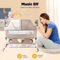 Smart Electric Baby Bassinet Bedside Sleeper with Music Play,Automatic Cradle with 3 Speed Timing and 5 Speed Wobbling,Portable Baby Bed Height Adjustable Crib,with Nets+Mattresses