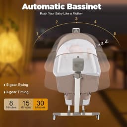 Smart Electric Baby Bassinet Bedside Sleeper with Music Play,Automatic Cradle with 3 Speed Timing and 5 Speed Wobbling,Portable Baby Bed Height Adjustable Crib,with Nets+Mattresses