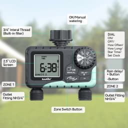 RAINPOINT Water Timer for Garden Hose - 2 Zone Sprinkler Timer with Rain Delay/Manual Watering/Automatic Irrigation for Yard Lawn