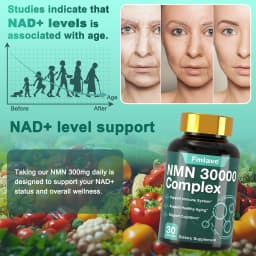 Fmlave NMN (Nicotinamide Mononucleotide) - 99% Pure | Ergothioneine 300mg,30 Servings, for Increased NR Levels & Healthy Aging