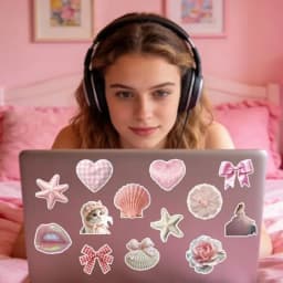 115PCS Pink Aesthetic Stickers - Vintage Coquette Style, Waterproof Vinyl Decals Cute Bow Tie Stickers Disco Ball, Decorative S
