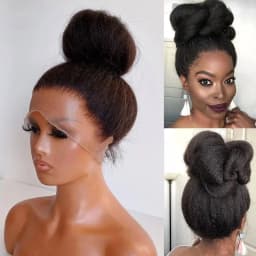 Kinky Straight Invisible Strap 360 Full Lace Wig Human Hair 220 Density Brazilian V Part Kinky Straight Wig No Leave Out No Sew In