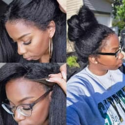Kinky Straight Invisible Strap 360 Full Lace Wig Human Hair 220 Density Brazilian V Part Kinky Straight Wig No Leave Out No Sew In