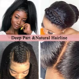 Kinky Straight Invisible Strap 360 Full Lace Wig Human Hair 220 Density Brazilian V Part Kinky Straight Wig No Leave Out No Sew In