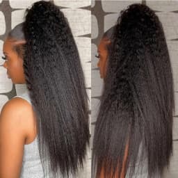 Kinky Straight Invisible Strap 360 Full Lace Wig Human Hair 220 Density Brazilian V Part Kinky Straight Wig No Leave Out No Sew In