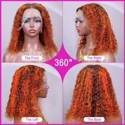 13x4 Lace Front Human Hair Wig Water Wave Short Bob Curly Wigs 4/350 Highlight Ombre Ginger Orange 200 Density for Black Women
