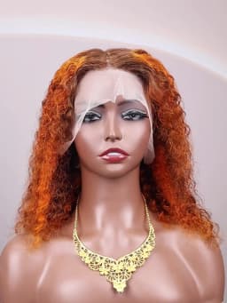 13x4 Lace Front Human Hair Wig Water Wave Short Bob Curly Wigs 4/350 Highlight Ombre Ginger Orange 200 Density for Black Women