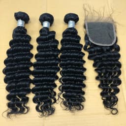 Deep Wave Bundles With Closure Brazilian Virgin Human Hair 3 Bundles With 4x4 Lace Closure for Black Women Natural Color 40 inch