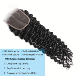 Deep Wave Bundles With Closure Brazilian Virgin Human Hair 3 Bundles With 4x4 Lace Closure for Black Women Natural Color 40 inch