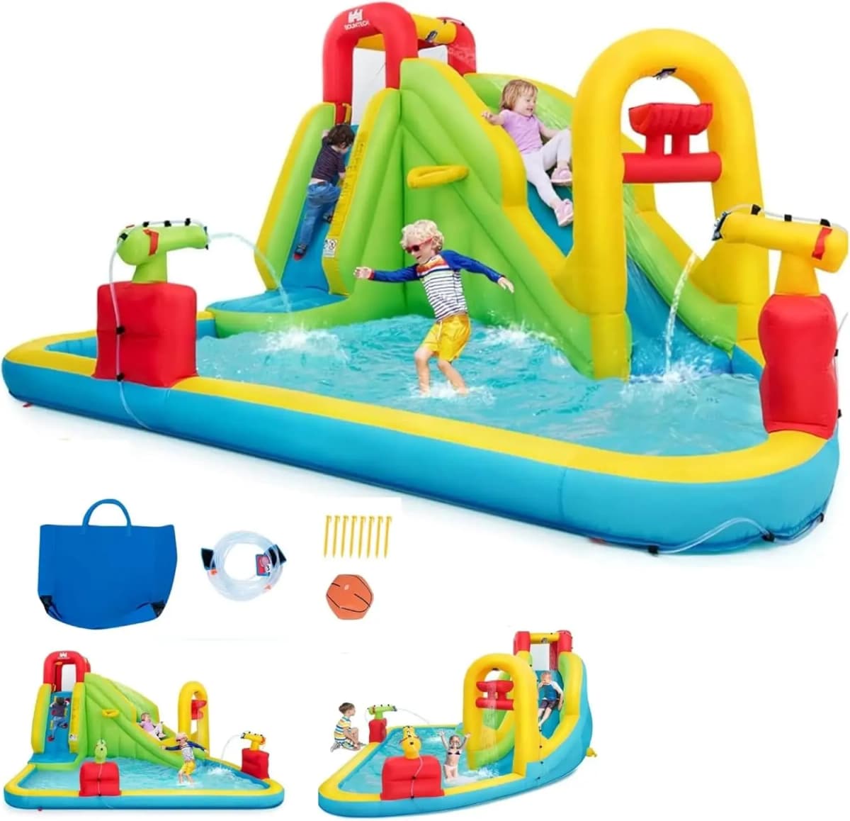 Mega Inflatable Water Park Bouncy Castle for Kids - Blow Up Water Slide with Splash Pool, Water Basin, and Climbing Wall, Outdoor Backyard Family Fun Party Gift for Ages 5-12