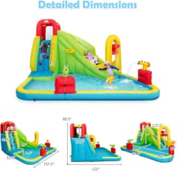 Mega Inflatable Water Park Bouncy Castle for Kids - Blow Up Water Slide with Splash Pool, Water Basin, and Climbing Wall, Outdoor Backyard Family Fun Party Gift for Ages 5-12