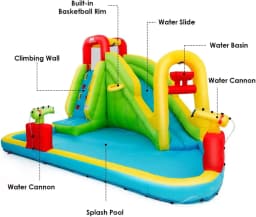 Mega Inflatable Water Park Bouncy Castle for Kids - Blow Up Water Slide with Splash Pool, Water Basin, and Climbing Wall, Outdoor Backyard Family Fun Party Gift for Ages 5-12