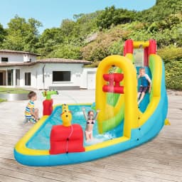 Mega Inflatable Water Park Bouncy Castle for Kids - Blow Up Water Slide with Splash Pool, Water Basin, and Climbing Wall, Outdoor Backyard Family Fun Party Gift for Ages 5-12