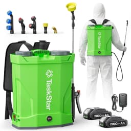 TaskStar Battery Powered Backpack Sprayer 100 PSI Electric Garden Sprayer 16L Knapsack Sprayer with Telescopic Wand 6 Nozzles 2*2.0Ah Battery for Weeding and Pest Control