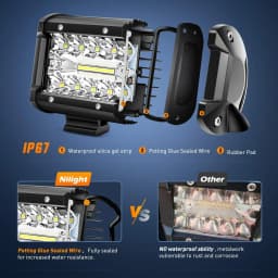 Nilight - ZH416 4PCS 4Inch 60W Triple Row Flood Spot Combo 6000LM LED Pods Light Bar Driving Boat Led Off Road Lights with 16AWG Wiring Harness-4 Leads