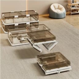Foldable Under Bed Storage Box with Clear Transparent Flip Lid & Built-in Rolling Wheels, Collapsible Stackable Plastic Underbed Storage Container with Side Gripping Handles, Dustproof Low Profile Organizer for Clothes, Blankets, Bedding, Toys, Bedroom, D