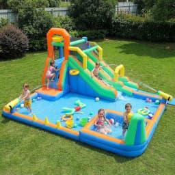 Double-Slide Inflatable Bounce House with Swimming Pool, Climbing Wall & Ring Toss Game – Indoor/Outdoor Bouncy Castle Includes 680W Blower for Backyard, Ages 3-8
