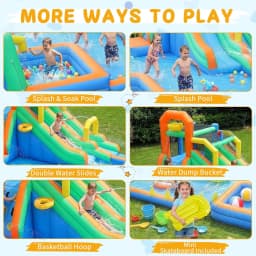 Double-Slide Inflatable Bounce House with Swimming Pool, Climbing Wall & Ring Toss Game – Indoor/Outdoor Bouncy Castle Includes 680W Blower for Backyard, Ages 3-8