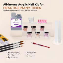 NOCIS Acrylic Powder Set: Professional Keratin Nude Pink Acrylic Powder Clear White Acrylic Nail Powder Acrylic Nail Kit for Beginner Manicurist Nail Extension Home Salon Nail Care & Liquid, Brush, Files, Forms, Press On Nails, Home Practice Set.