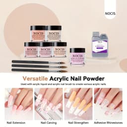NOCIS Acrylic Powder Set: Professional Keratin Nude Pink Acrylic Powder Clear White Acrylic Nail Powder Acrylic Nail Kit for Beginner Manicurist Nail Extension Home Salon Nail Care & Liquid, Brush, Files, Forms, Press On Nails, Home Practice Set.